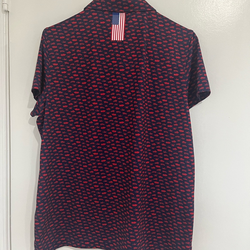 Rhoback Women’s Polo Shirt L Navy Red Print Performance Golf Preppy Country Club - Picture 5 of 6